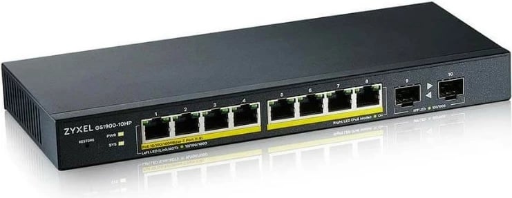 Switch Zyxel GS1900-10HP v2, 8 porte PoE, 2xSFP, SMART, i zi