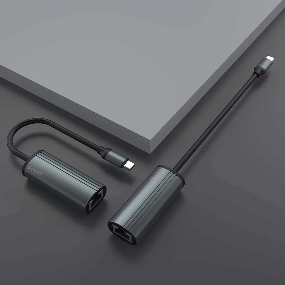 Adapter SAVIO USB-C në RJ-45 Gigabit Ethernet, AK-56, gri