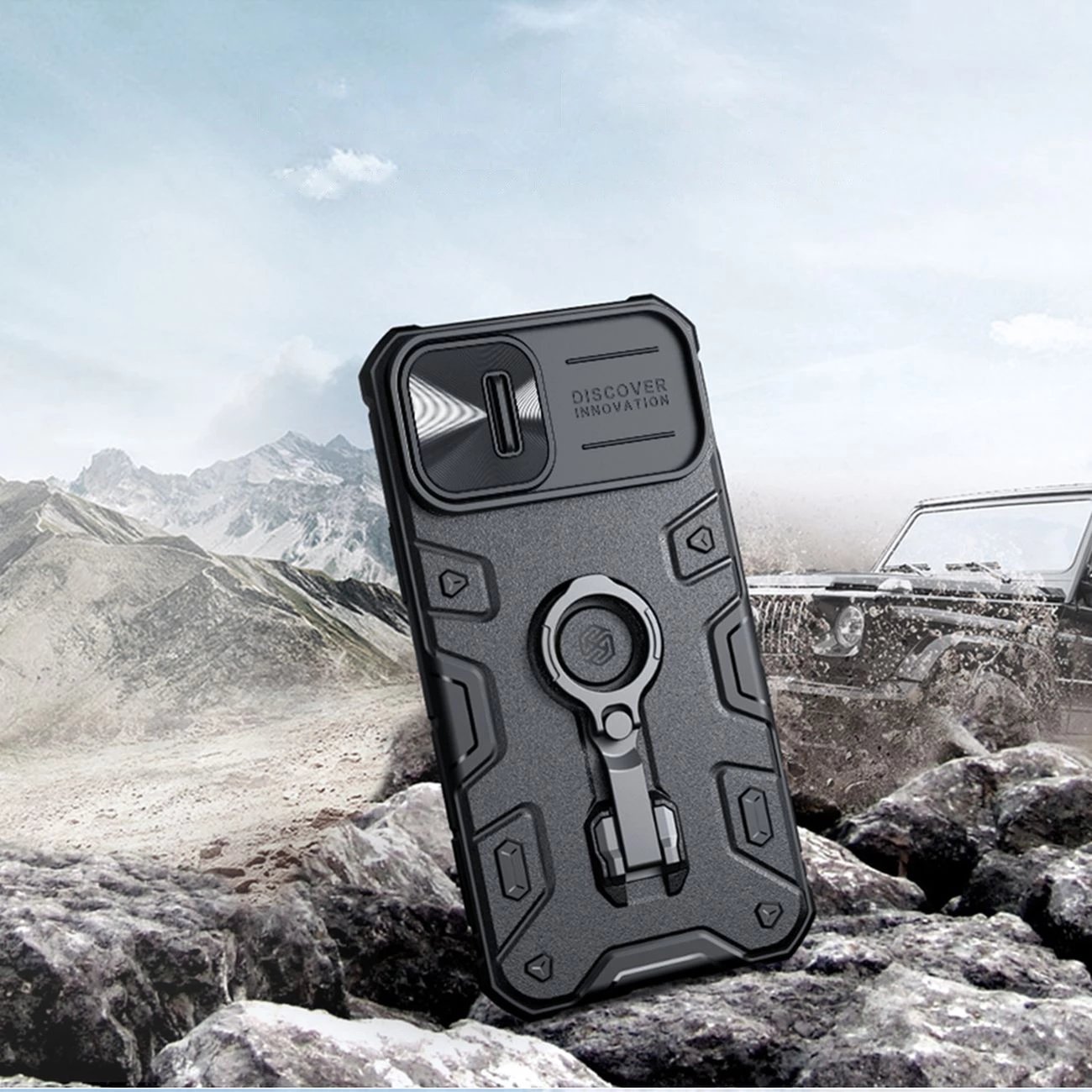 Mbështjellës Nillkin CamShield Armor Pro Magnetic për iPhone 14 Plus, MagSafe, me kapak kamere, Kaltër
