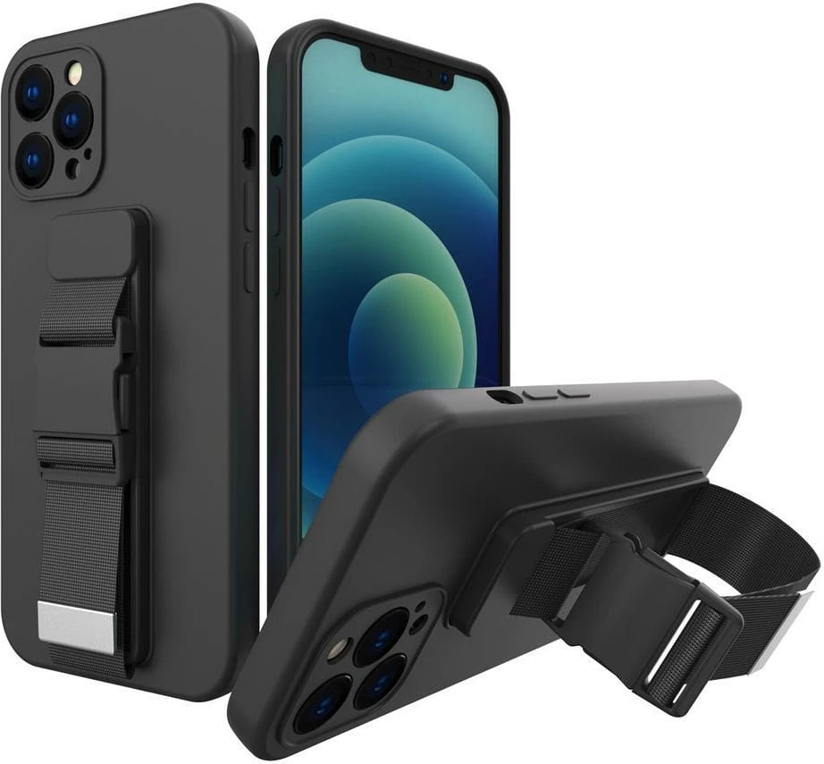 Mbështjellës silikoni Hurtel Rope Case me rrip, për Samsung Galaxy S22 Ultra, Zi