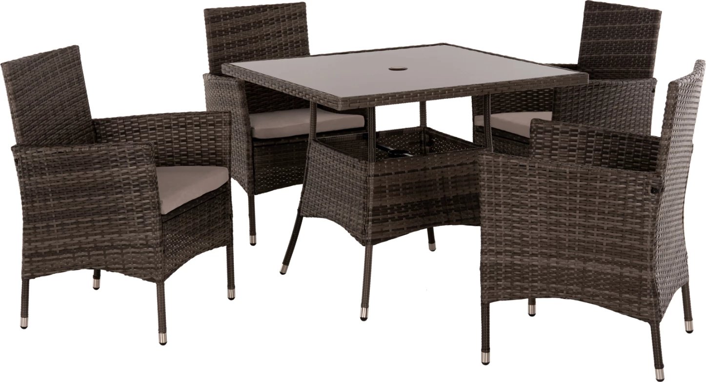 Set për darkë në natyrë 5 pjesë FH5965, kornizë metali, sipërfaqe tavoline xhami, ngjyrë kafe