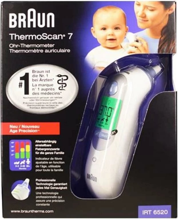 Termometër në vesh, Braun ThermoScan 7 IRT 6520, Age Precision, ekran i ndriçuar