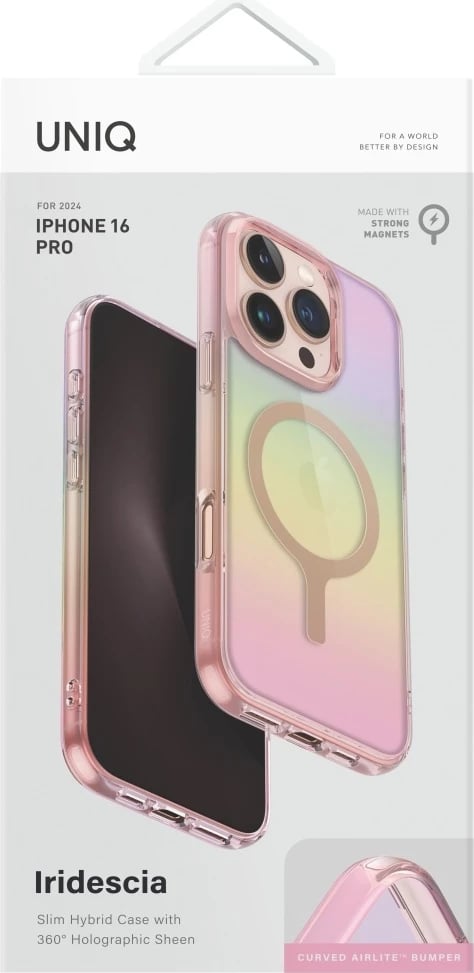 Mbështjellës UNIQ Iridescia Magclick Charging për iPhone 16 Pro, Rozë