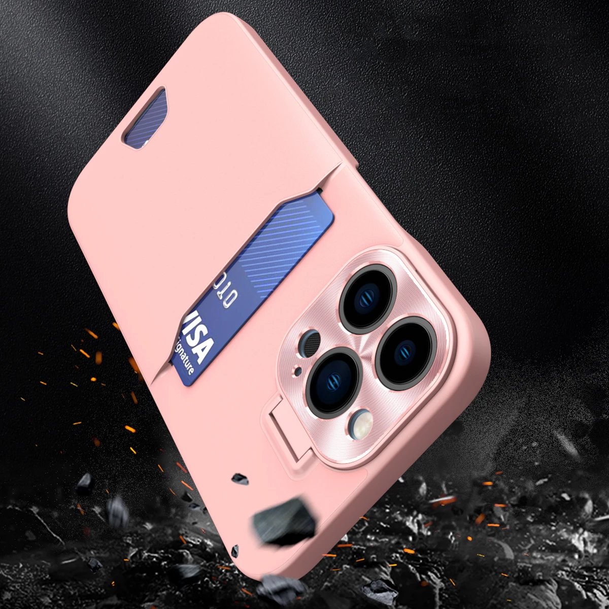 Mbështjellës Hurtel Leather Stand Case për iPhone 14 Plus, me xhep për kartela, rozë