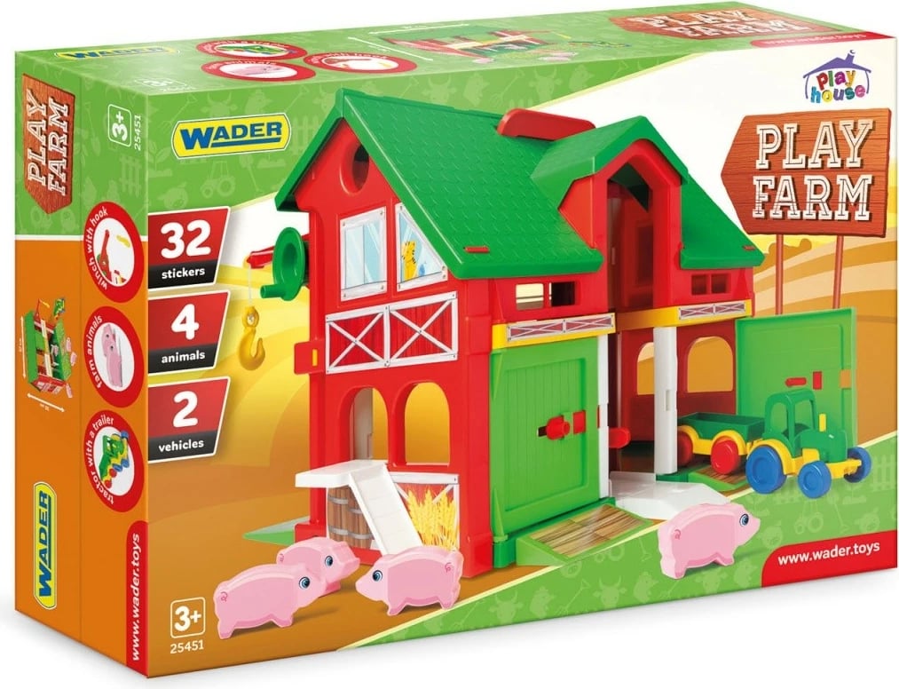 Set lodrash fermë Wader Play House, 25451, me traktor, 4 derra, ngjitëse, plastikë