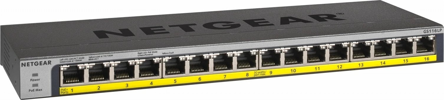 Switch Netgear GS116LP-100EUS, 16 porte Gigabit, PoE+, rackmount, i zi