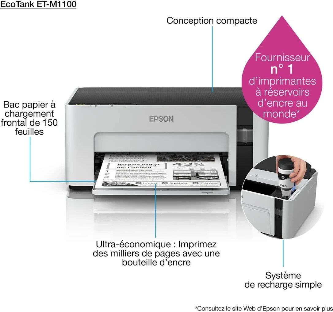 Printer Epson EcoTank M1100, Inkjet, A4, E zezë