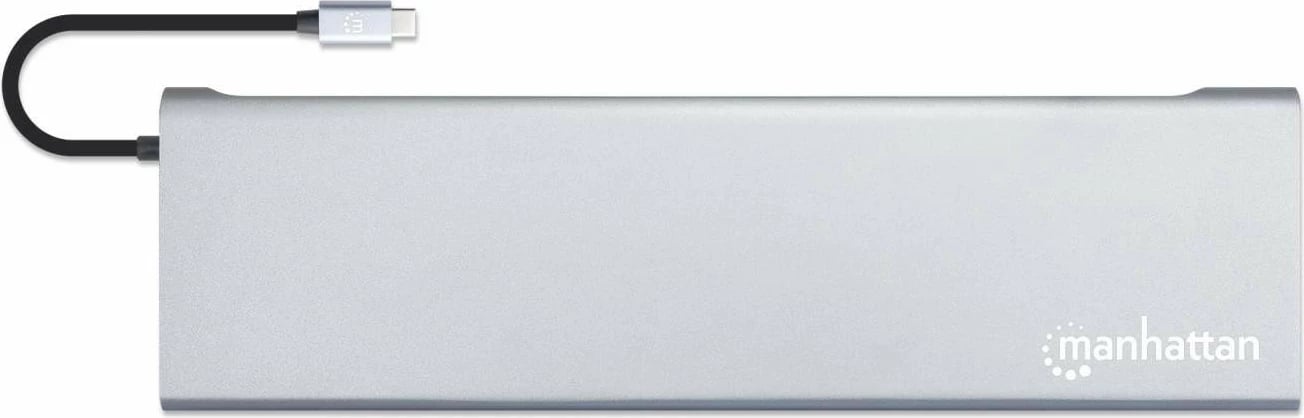 Docking station MANHATTAN USB-C 11in1 MST, për 3 monitorë, argjend