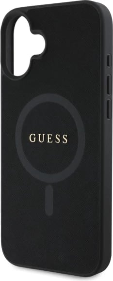 Mbështjellës Guess Saffiano Classic Logo MagSafe për iPhone 16, i zi