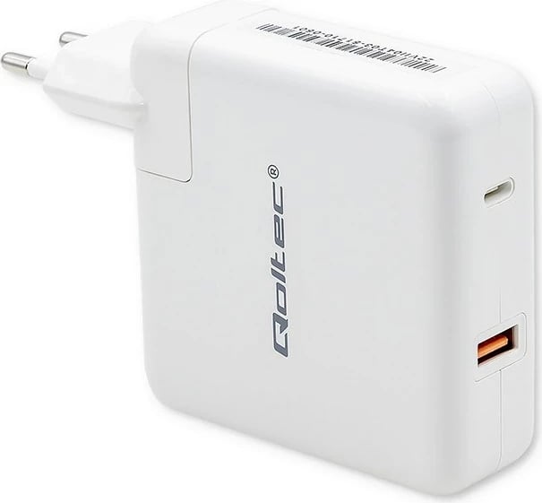 Karikues Qoltec GaN FAST 108W, USB C, Bardhë