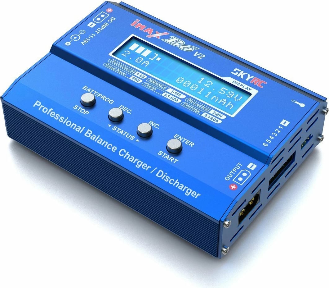 Karikues SkyRC iMax B6 V2, 60W, për bateri LiPo/LiFe/Li-Ion/NiMH/Pb, Blu