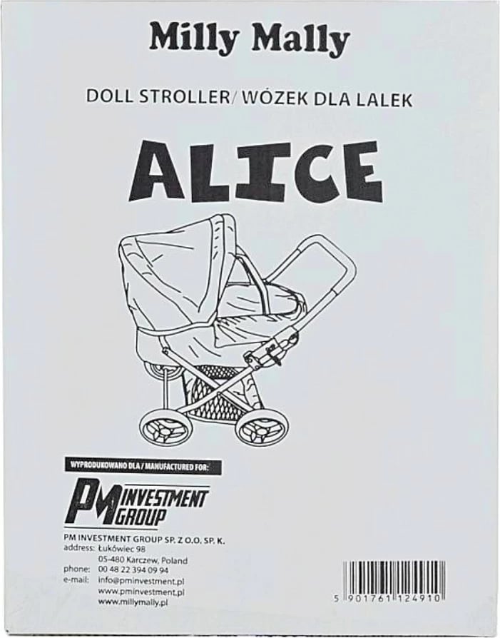 Karrocë lodër Milly Mally Alice Prestige Mint për kukulla, mente/gri