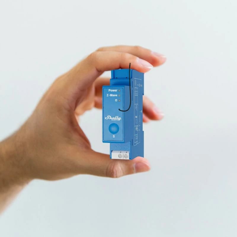 Switch Z-Wave smart, Shelly Wave PRO 1 (QBWAVPRO1), 1 kanal, montim në shinë DIN, blu