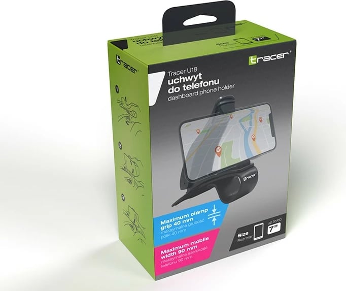Mbajtës telefoni për makinë Tracer U18, për panel, i zi