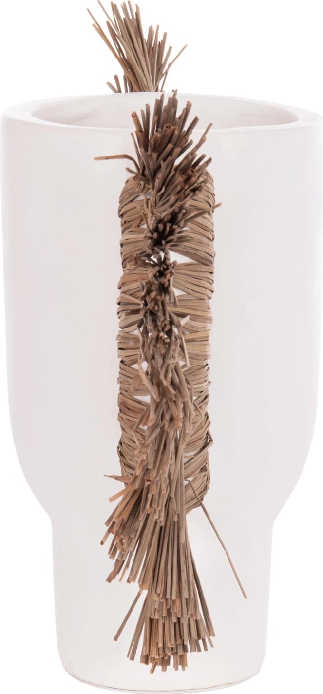 Vazo dekorative tavoline ALICA, terrakotë e bardhë, me bar, FH4668.02L, 64x22x38cm
