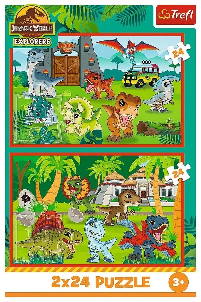 Puzzle Trefl Jurassic World Explorers 2x24 pjesë, për fëmijë Puzzle Trefl Jurassic World Explorers 2x24 pjesë, për fëmijë