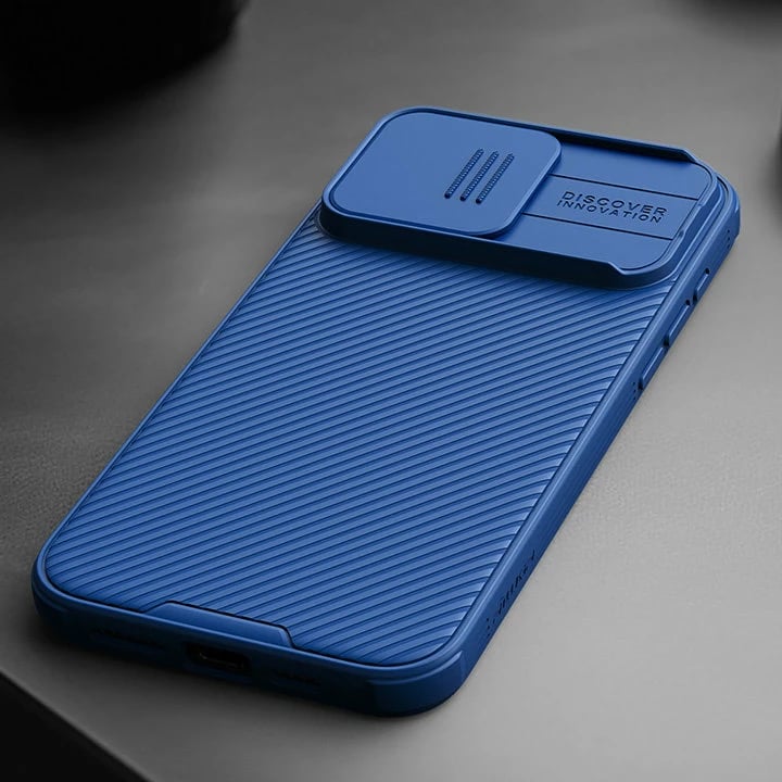 Mbështjellës Nillkin CamShield Pro Magnetic për iPhone 15 Plus, me kapak kamere, Kaltër