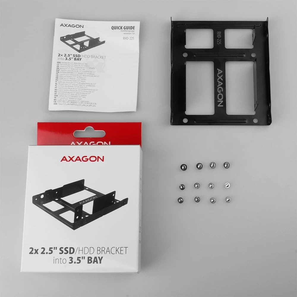 Kasë AXAGON RHD-225 për 2x 2.5" HDD/SSD, për pozicion 3.5", e zezë