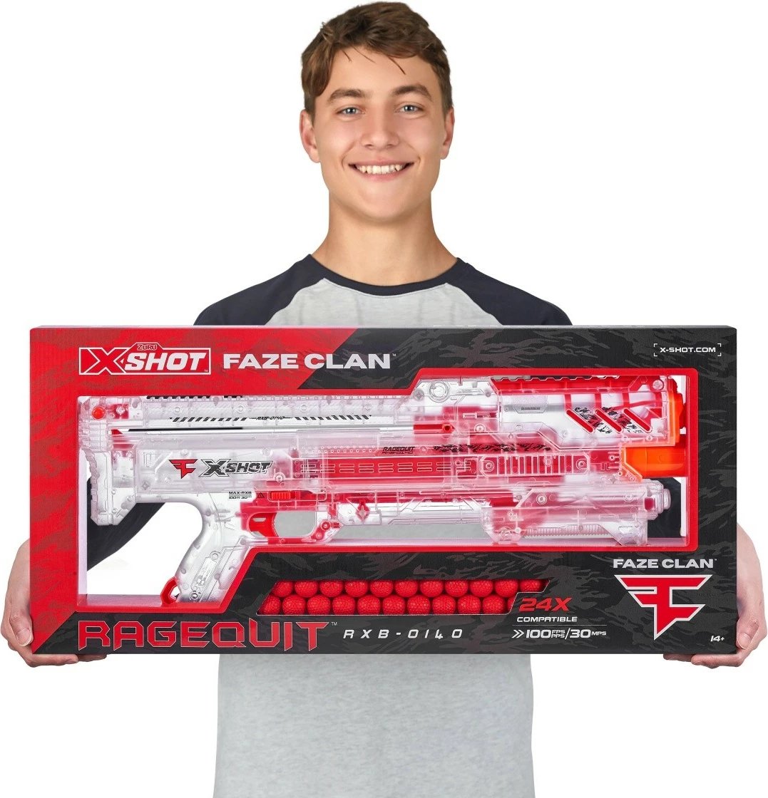 Blaster X-Shot FaZe Ragequit Round Launcher me 24 toptha, Transparent/Portokalli/E Kuqe