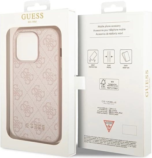 Mbështjellës Guess GUHCP14XG4GFPI për iPhone 14 Pro Max 6.7", hardcase, lëkurë sintetike, rozë