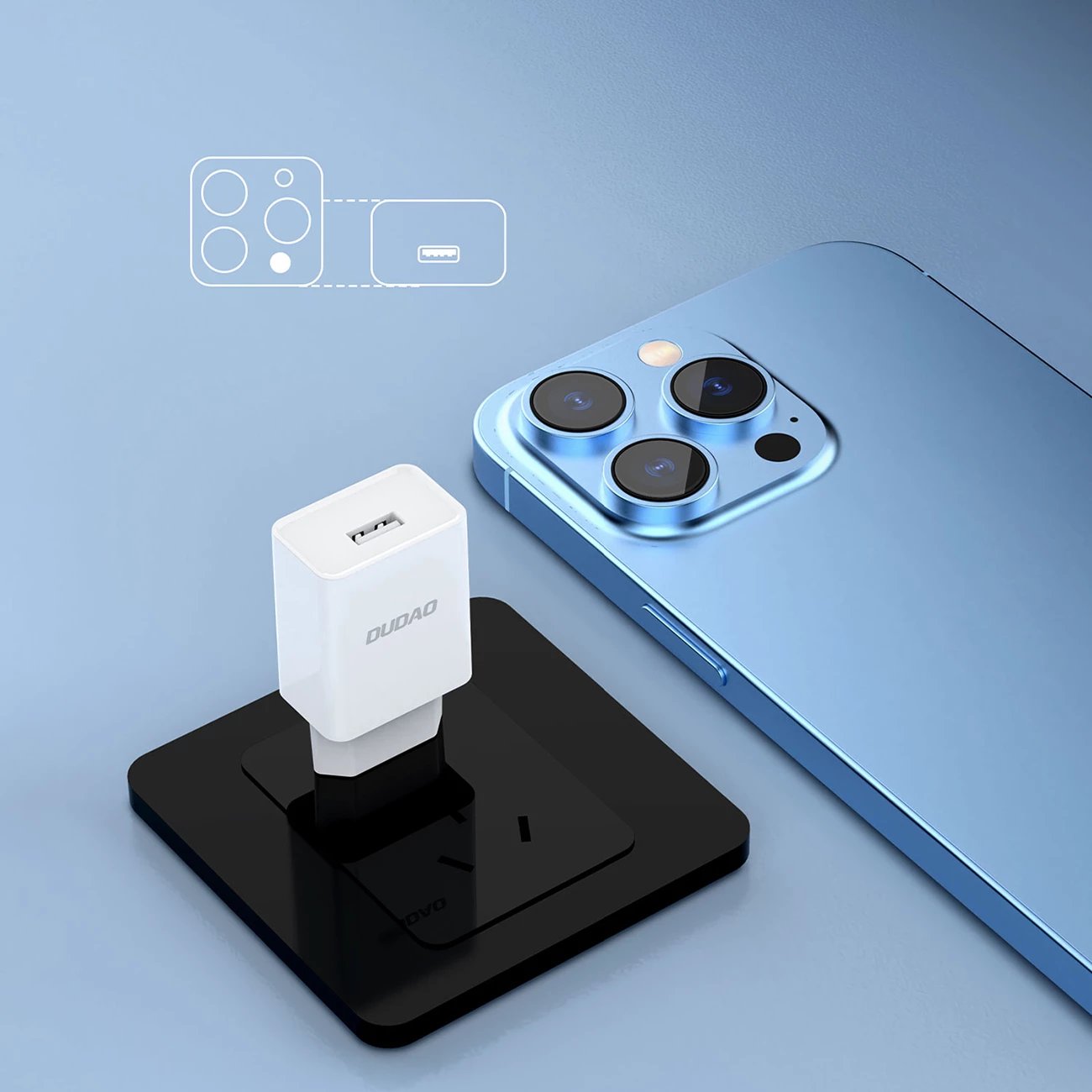 Karikues muri Dudao A4EU me USB-A 2.1A, me kabllo USB-A në USB-C, Bardhë