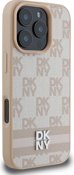 Mbështjellës DKNY Checkered Pattern & Printed Stripes për iPhone 16 Pro, Rozë