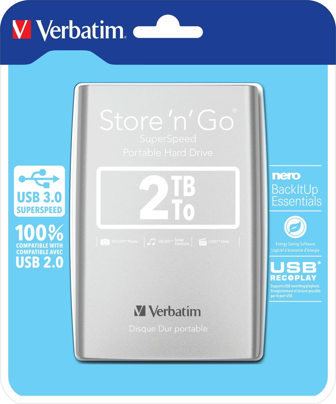 Hard disk i jashtëm Verbatim Store'n Go 2TB, USB 3.0, silver