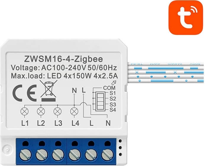 Modul ndërrues i mençur Avatto ZWSM16-W4, 4 kanale, ZigBee, i bardhë