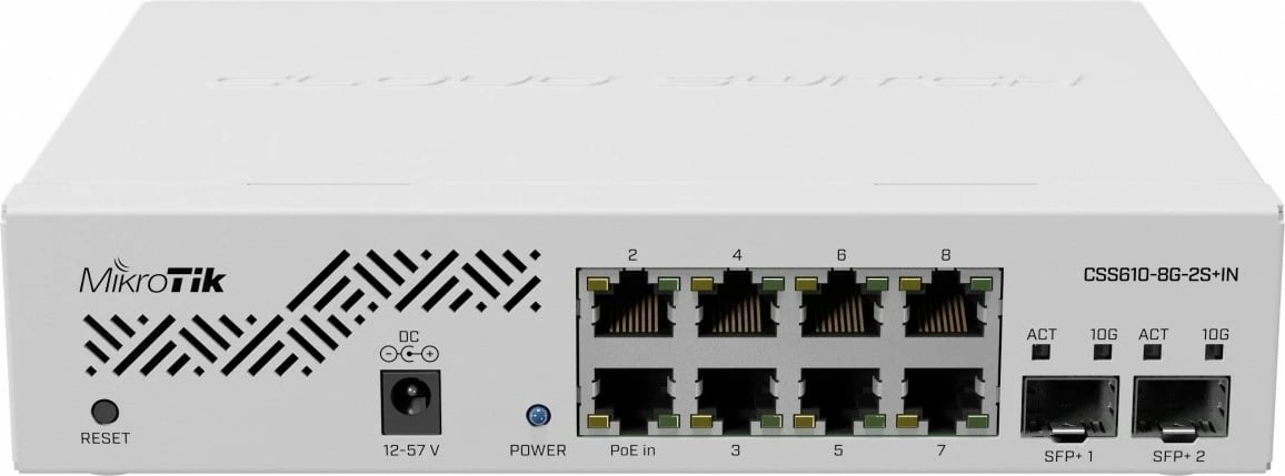 Switch i menaxhuar Mikrotik CSS610-8G-2S+IN, 8x1GbE, 2xSFP+, i bardhë