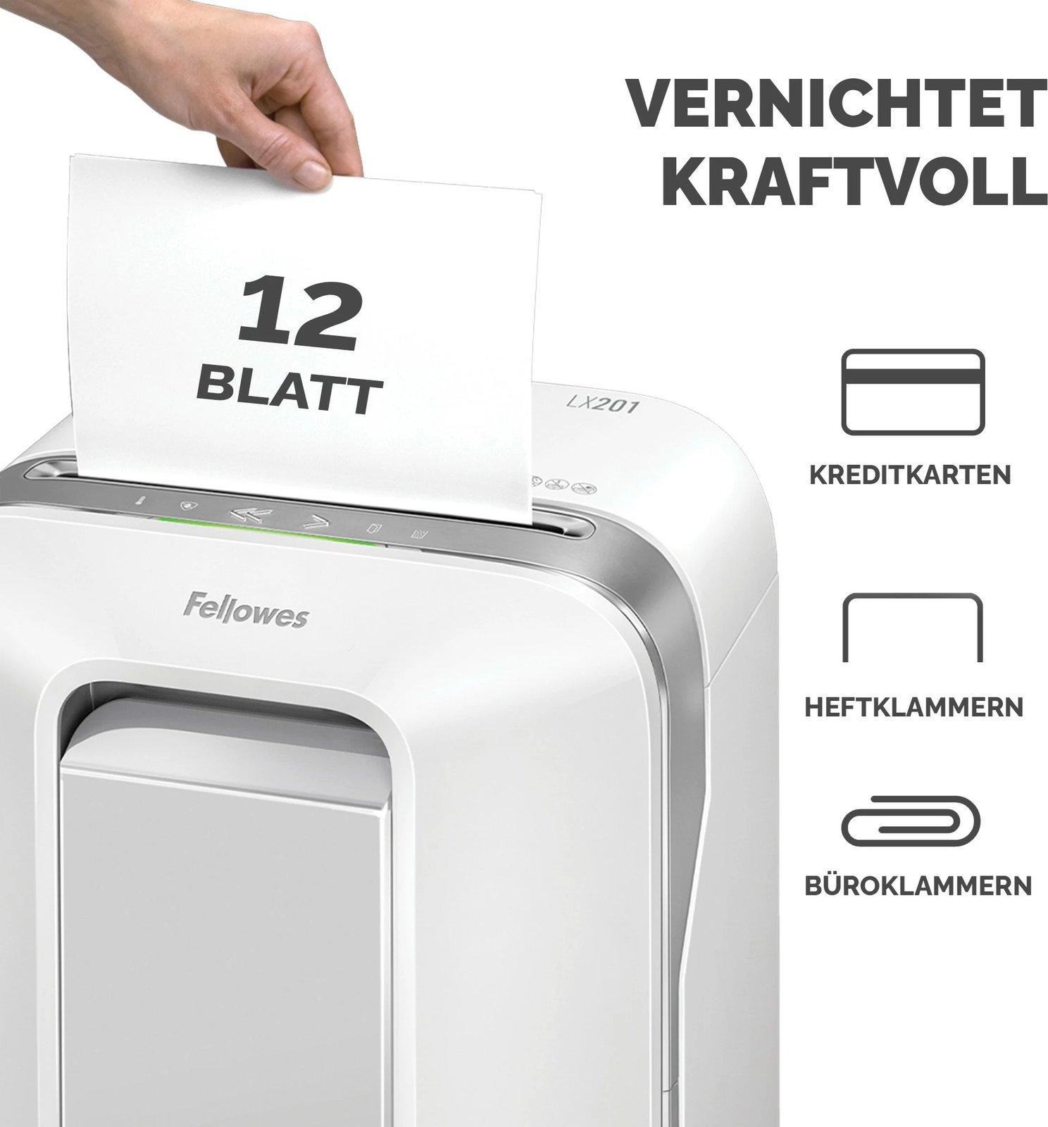 Shredder Fellowes Powershred LX201, Micro-cut, 22 L, e bardhë