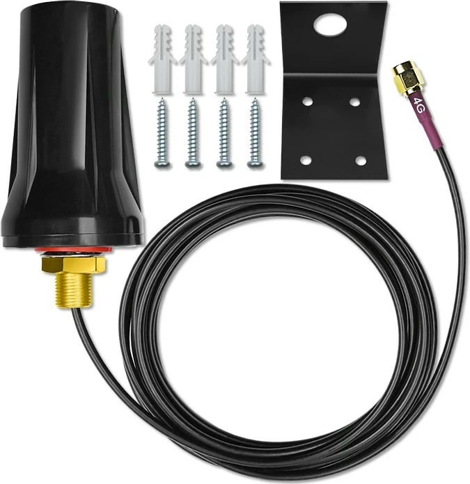 Antenë 4G LTE Qoltec 57042, omnidireksionale, 7dBi, SMA, e zezë