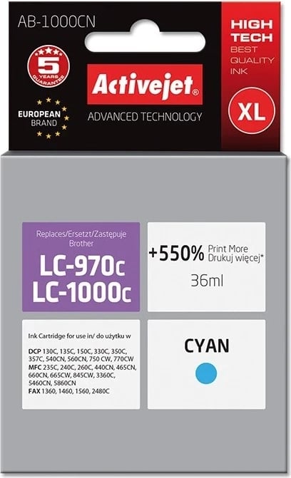 Ngjyrë zëvendësuese Activejet AB-1000CN  për printer Brother, Supreme; 36 ml, e kaltër