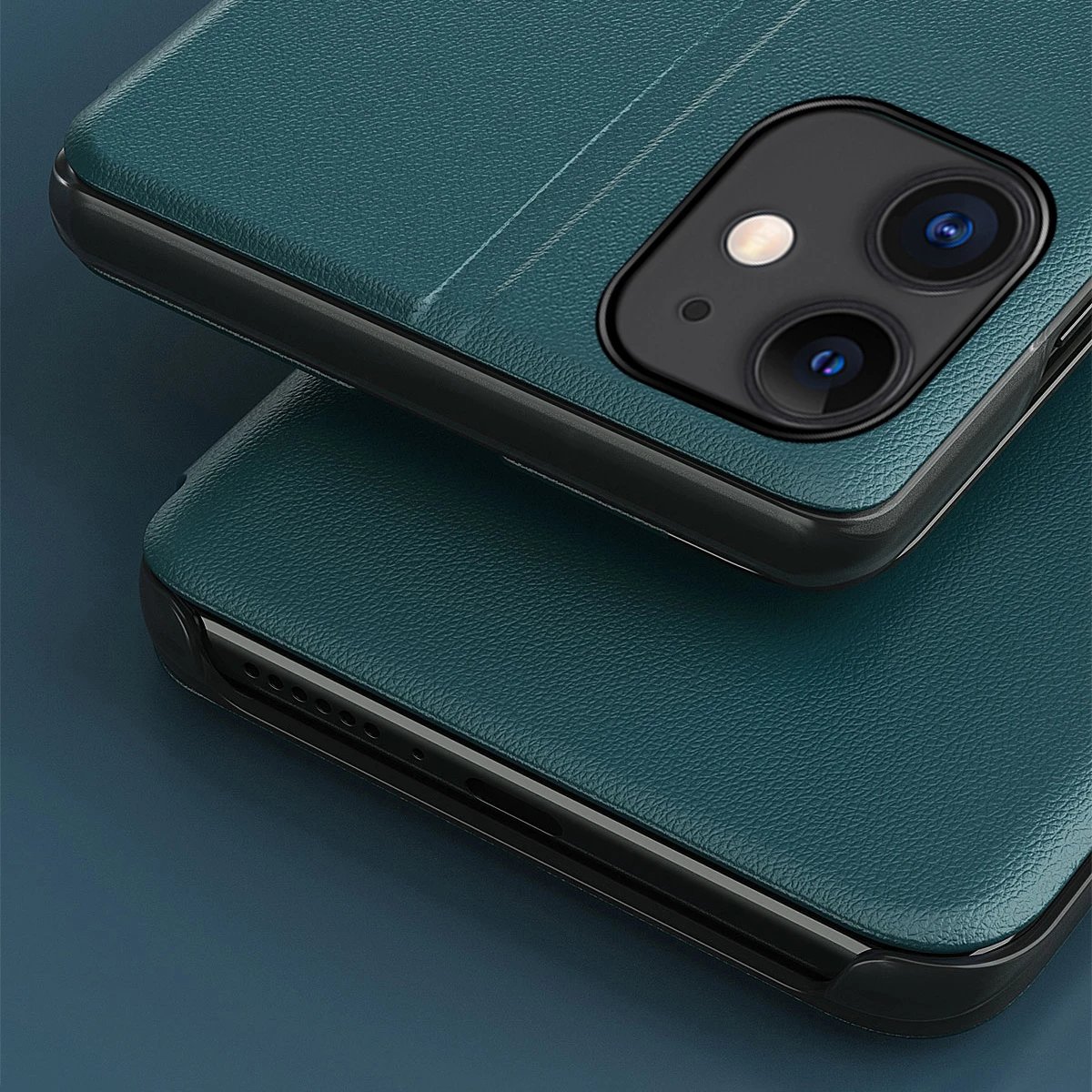 Mbështjellës Hurtel Eco Leather View Case për iPhone 13 mini, me kapak dhe qëndrim, Kaltër