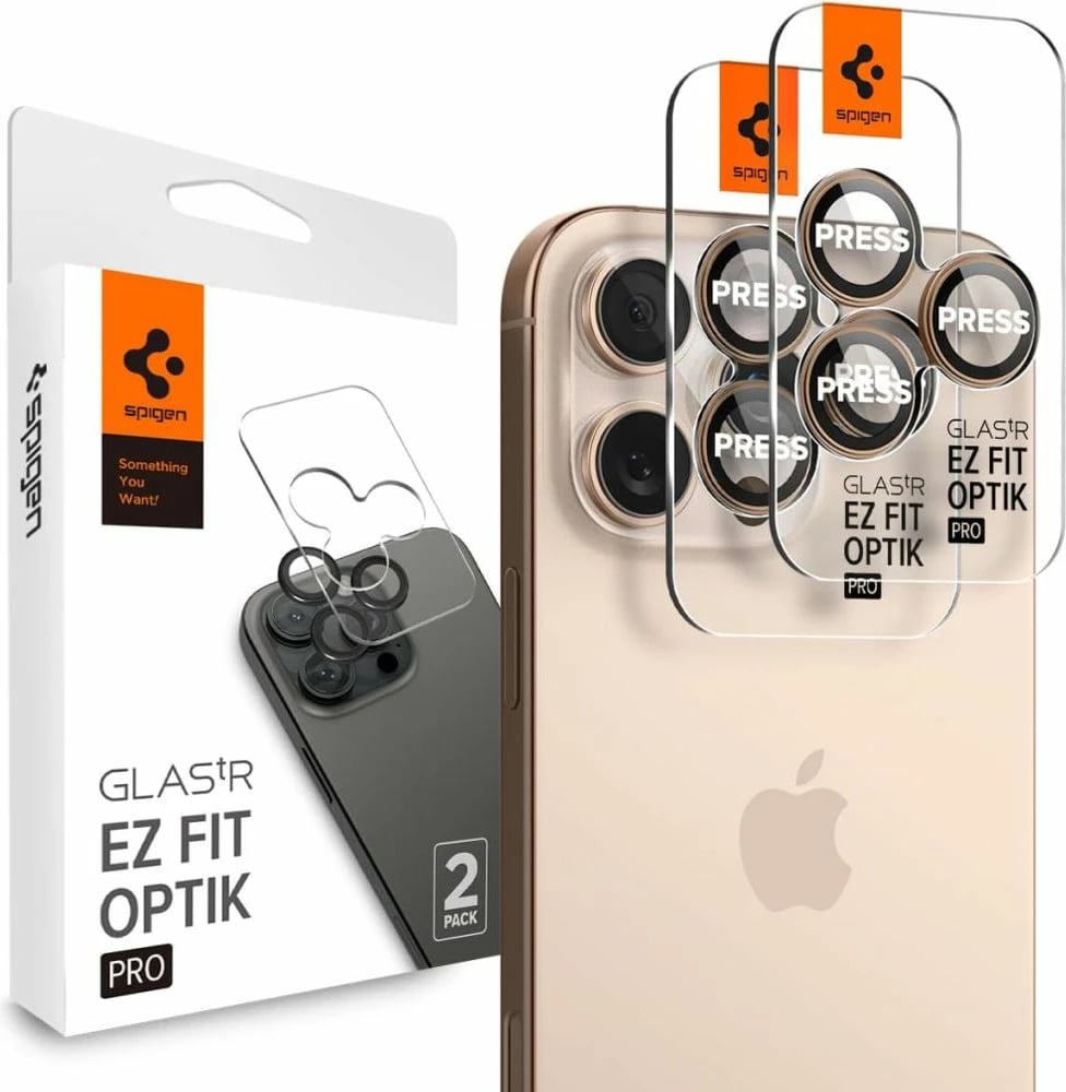 Mbrojtës xhami për kamerë Spigen Optik Pro GLAS.TR EZ FIT, për iPhone 13/14/15 Pro/Pro Max, Kafe, 2 copë