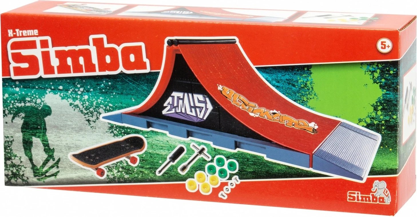 Set mini skateboard me rampë Simba X-Treme, për fëmijë, me aksesorë, shumëngjyrëshe