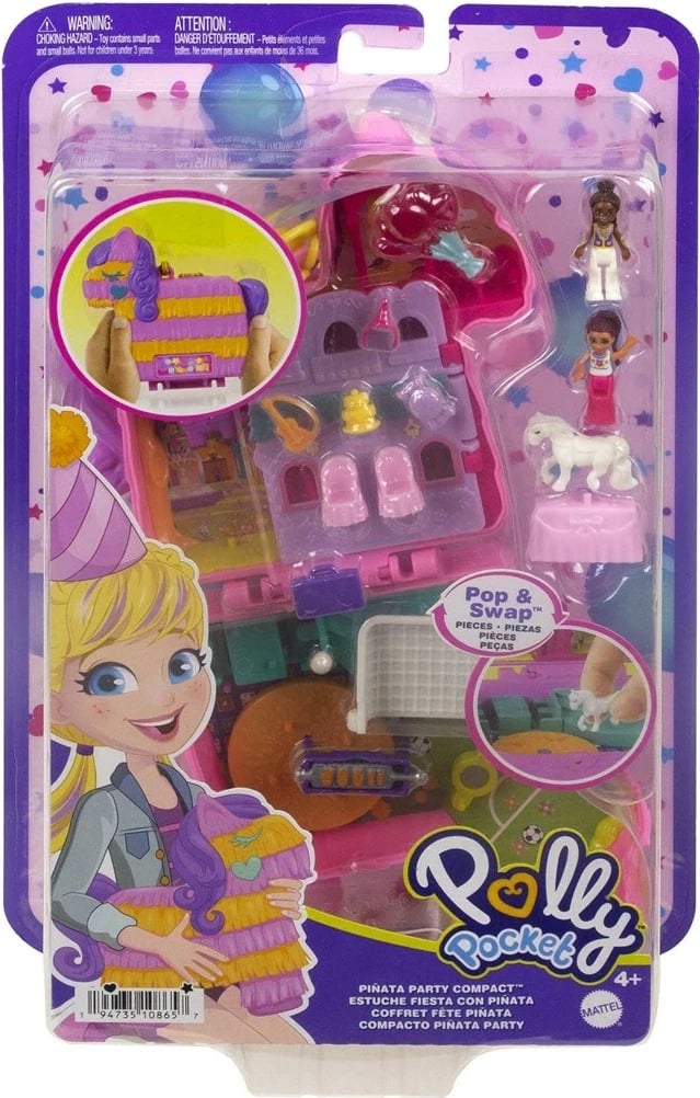 Set lodrash Polly Pocket Piñata Party Compact, MATTEL, HKV32, shumëngjyrëshe