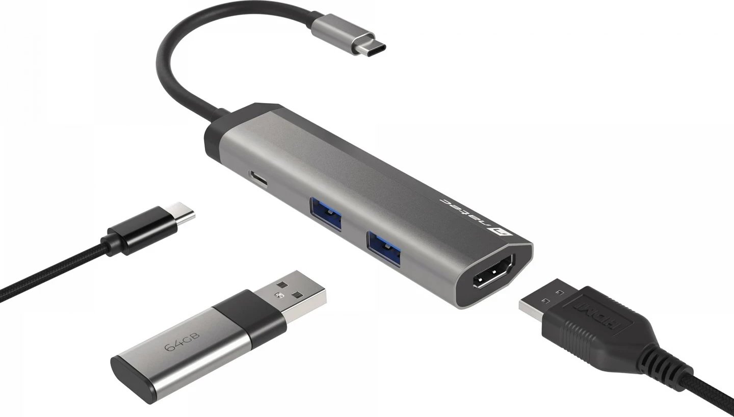 Hub USB NATEC Fowler Slim, Wired, Type-C, 5 Gbit/s, Zi