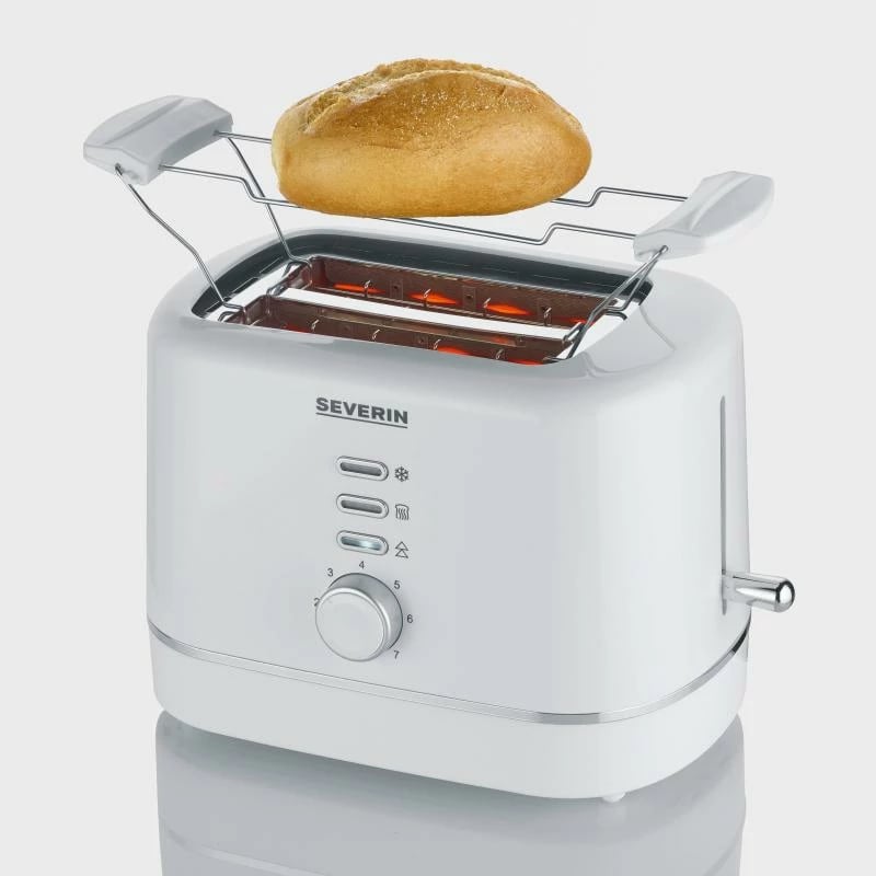 Toaster Severin AT4324 2 feta, qendrim i fetës, shkrirje dhe ngrohje, ngrohës briosesh i palosshëm, e bardhë