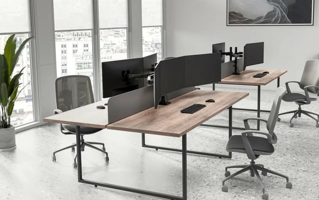 Krah monitori Neomounts DS60-600BL3 për 3 monitorë, tavolinë, i zi