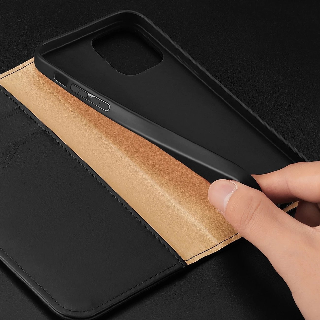 Mbështjellës Dux Ducis Hivo për iPhone 14 Pro Max, lëkurë natyrale, kafe
