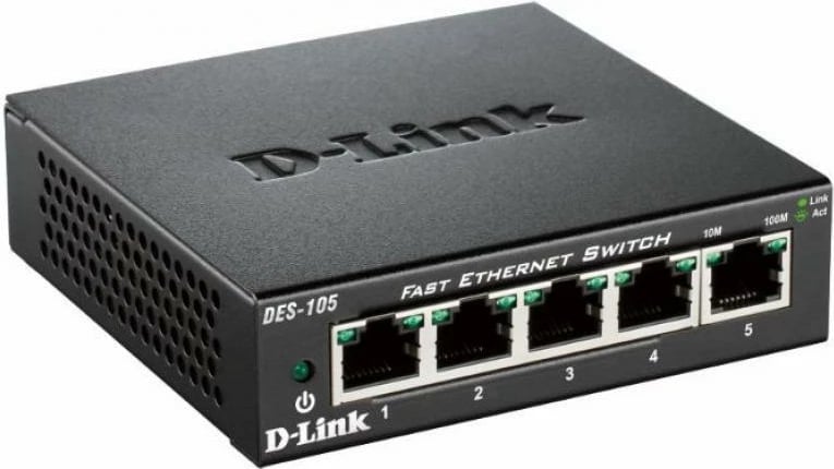 Switch, D-Link, DES-105/E, 5 porta 10/100 Mbps, pa menaxhim, metal, i zi