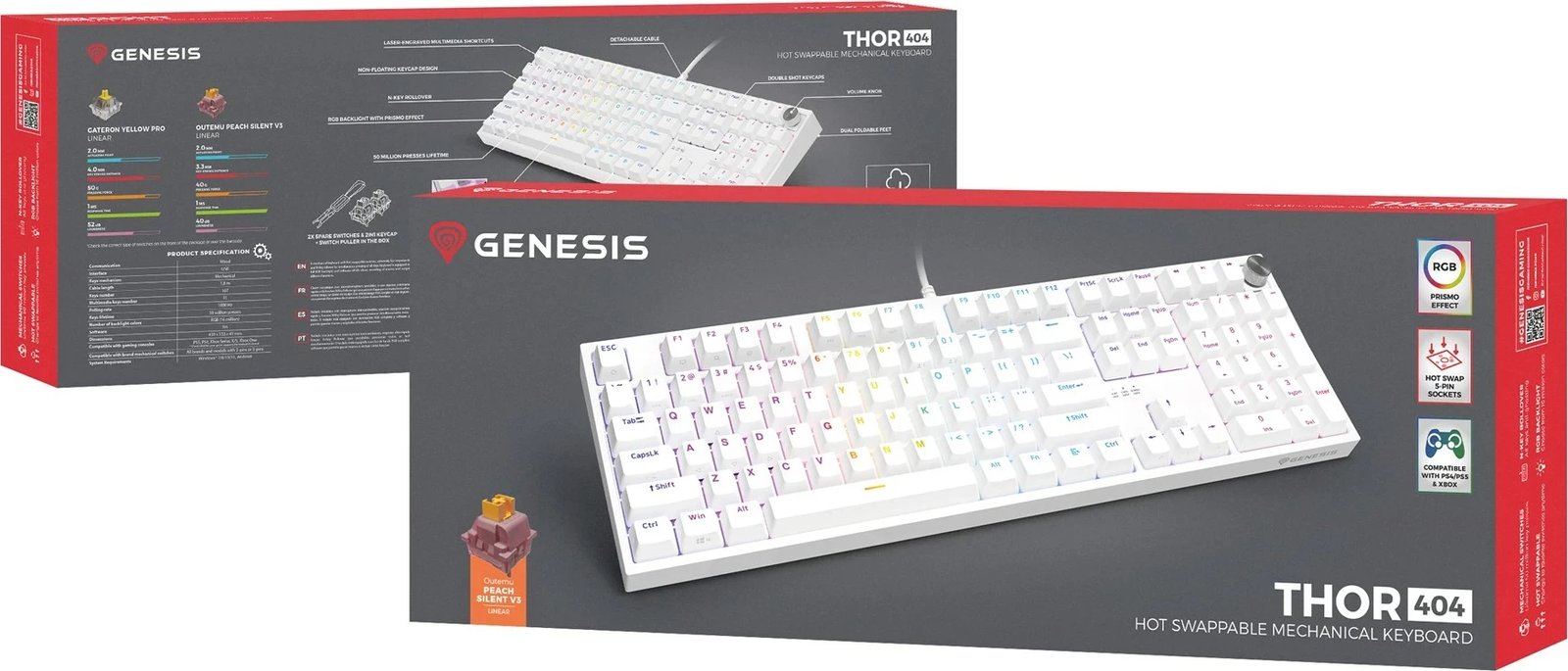 Tastierë mekanike GENESIS NKG-2300, USB, QWERTY, Anglisht, e bardhë