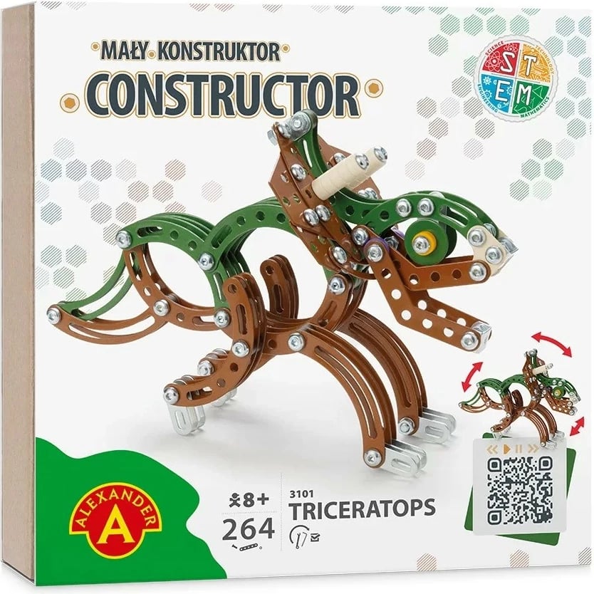 Set ndërtimi metalik Alexander Small Constructor Triceratops, 264 pjesë, kafe/jeshile