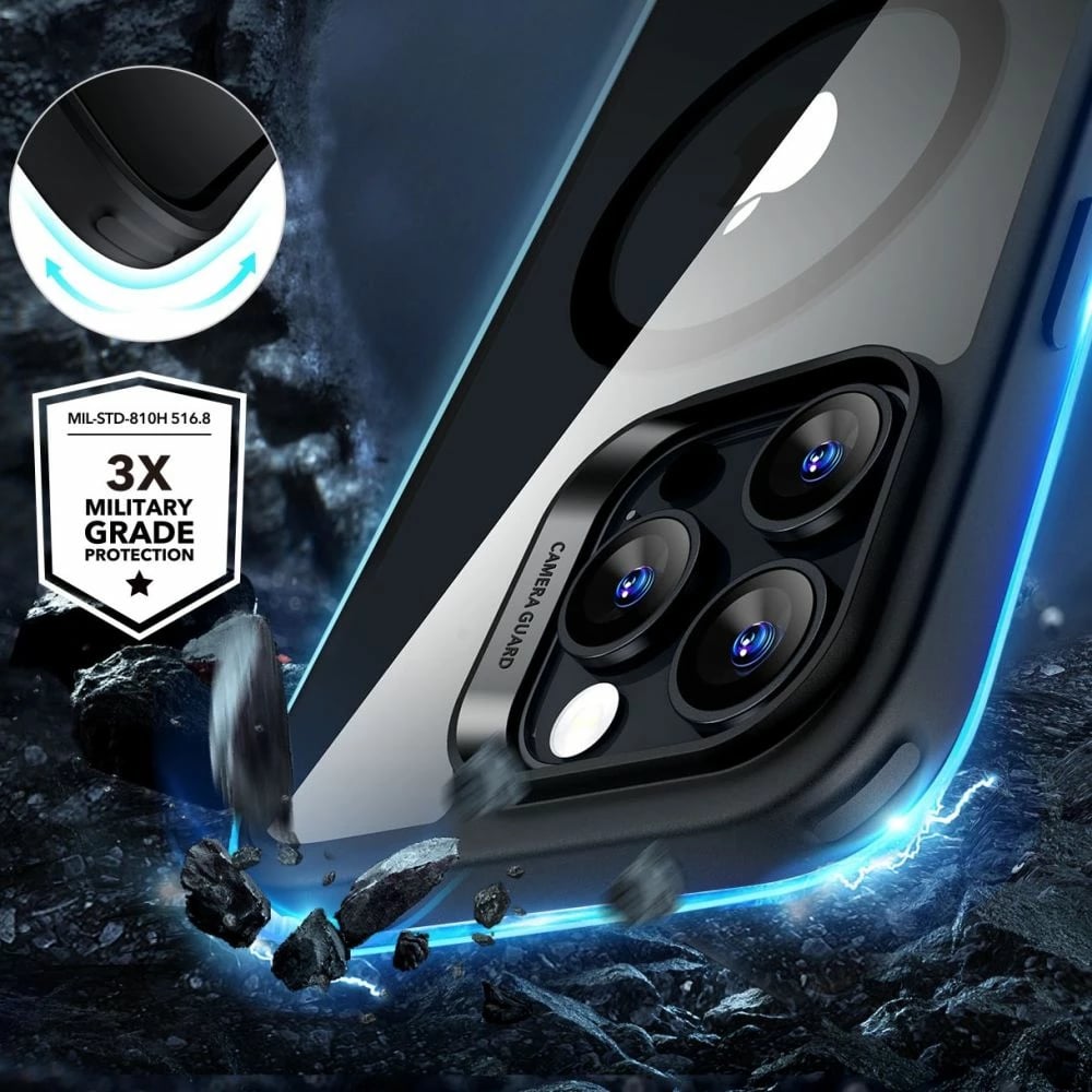 Mbështjellës ESR Classic Hybrid HaloLock me MagSafe + xham i temperuar për iPhone 16 Pro Max, Transparent me kornizë të zezë