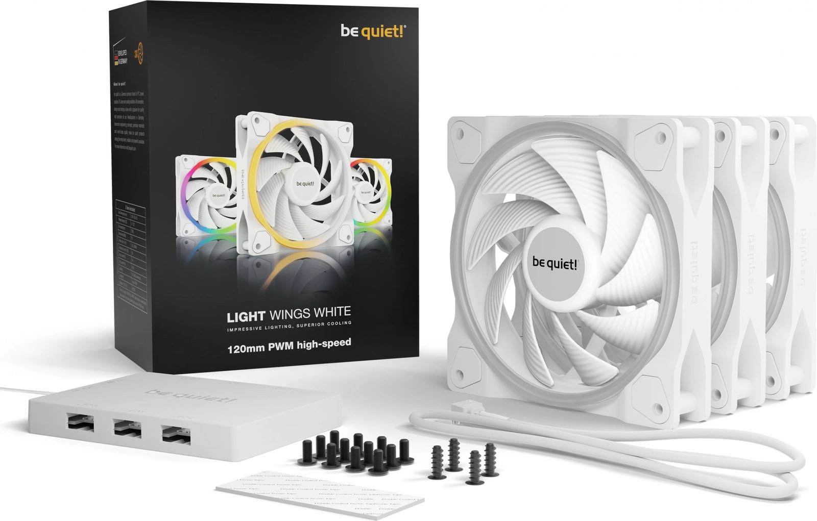 Ventilatorë kasë Be Quiet! LIGHT WINGS 120mm PWM high-speed, 3 copë, RGB, bardhë