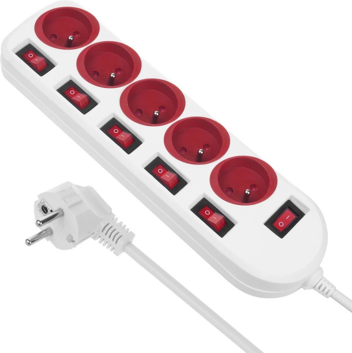 Listë elektrike Maclean MCE204RW, 5 prize me çelësa, 1.5m, Kuqe/Bardhë