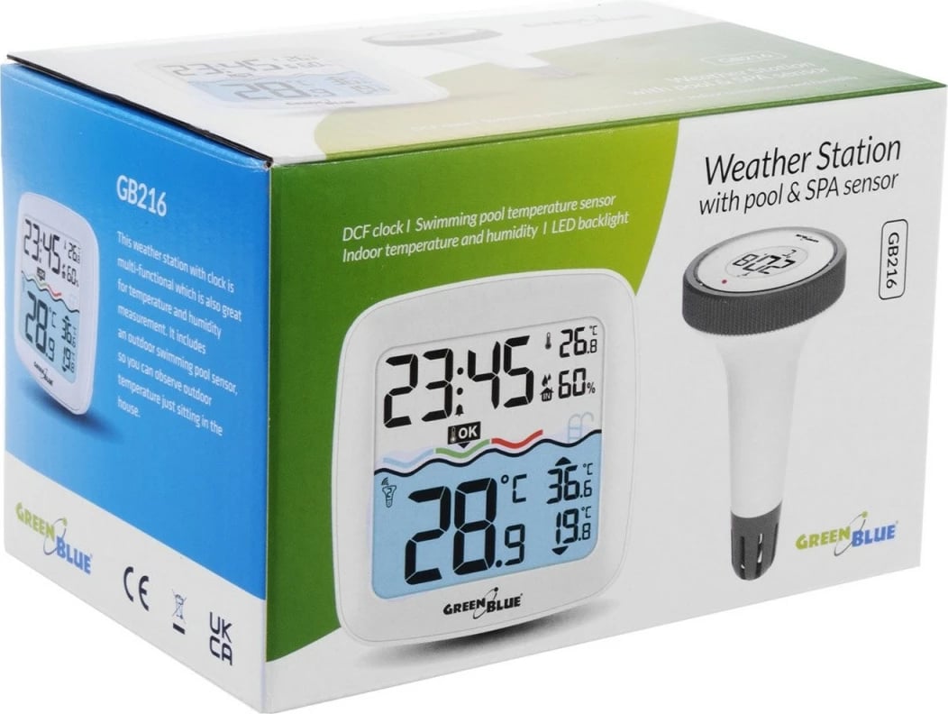 Stacion moti me termometër për pishinë GreenBlue GB216, i bardhë