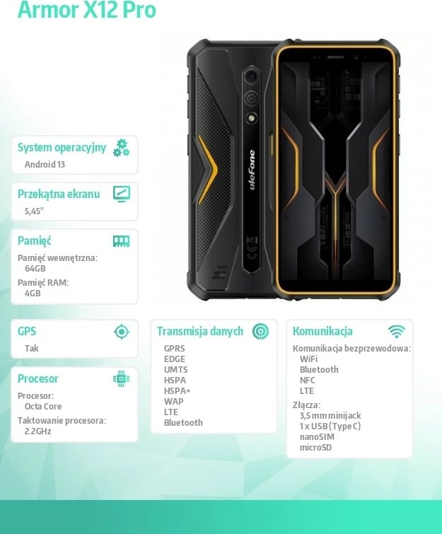 Celular Ulefone Armor X12 Pro, 4/64GB, Portokalli