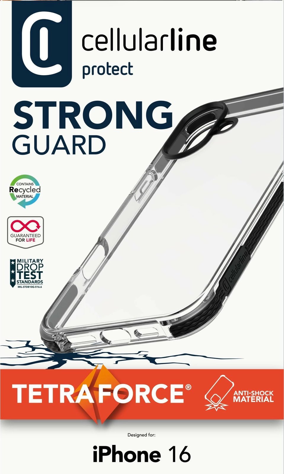 Mbështjellës Cellular Line Tetra Force Strong Guard për iPhone 16, 6.1", i zi