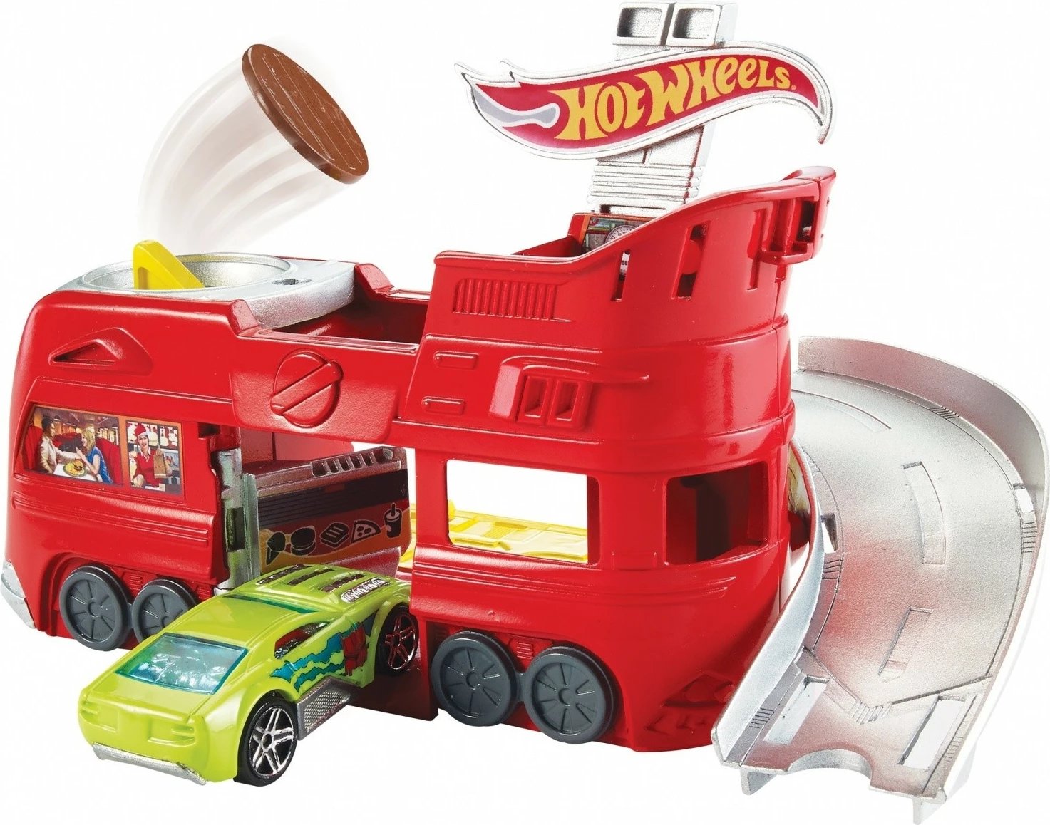 Set lodrash Hot Wheels Dine & Dash, me makinë lodër, plastikë, e kuqe/e verdhë/e gri